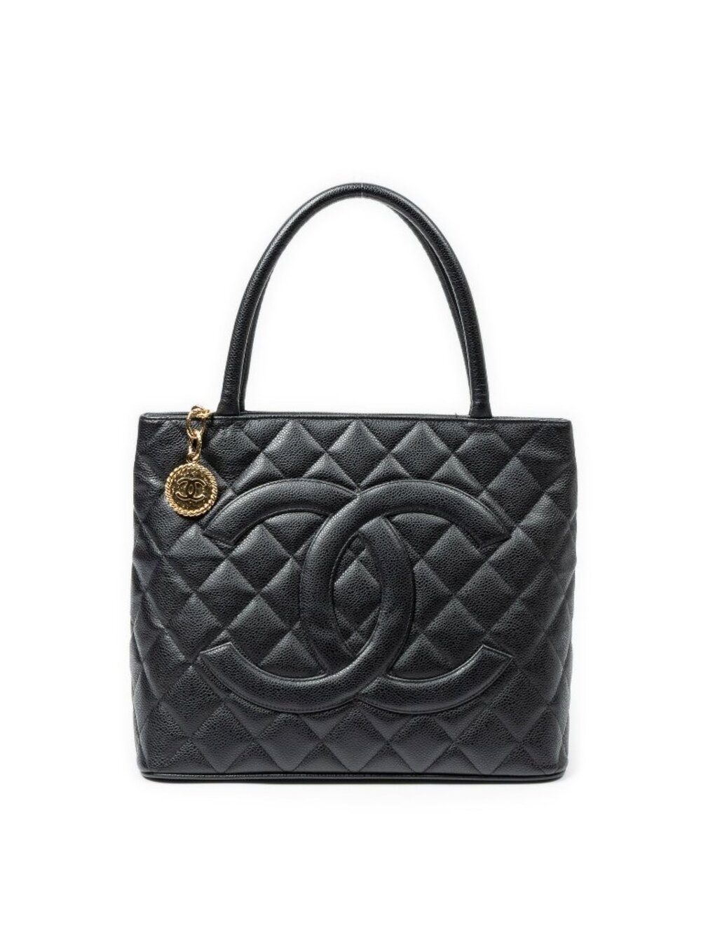 Chanel Timeless Medallion Tote Black Quilted Caviar Leather